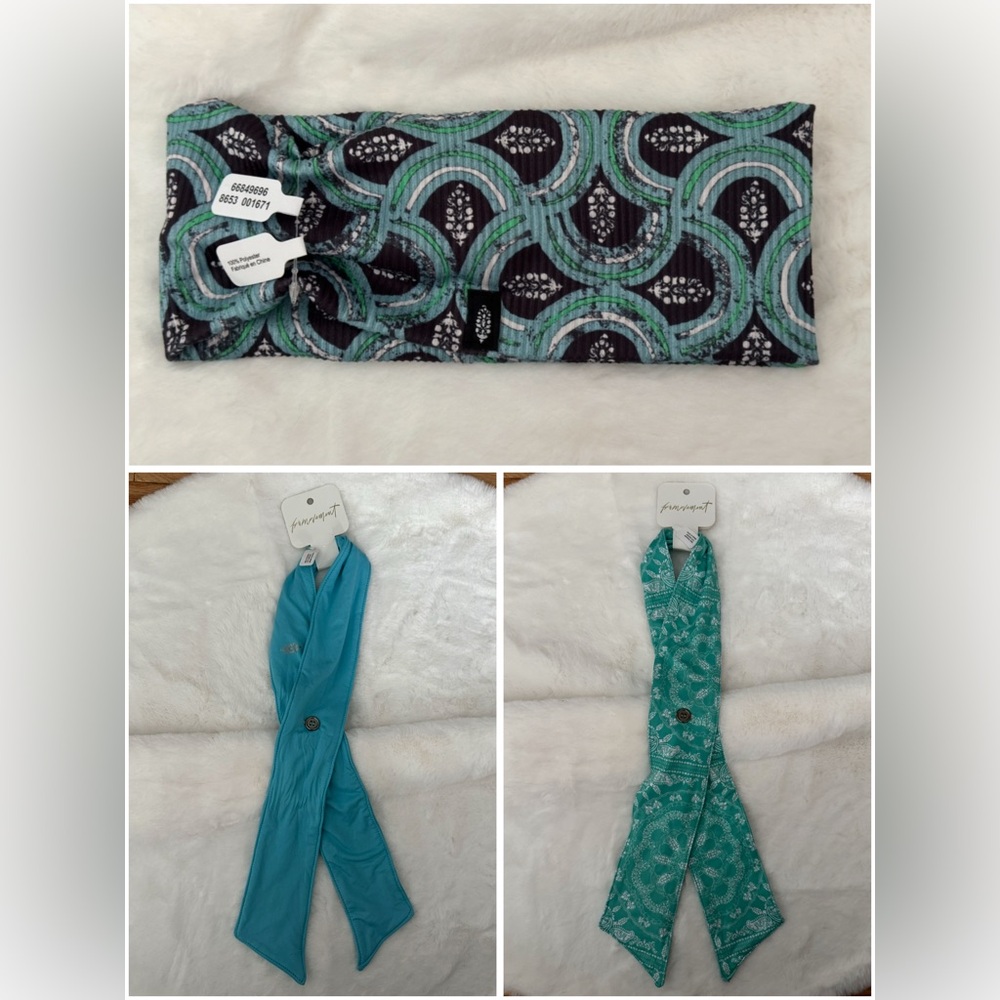 Free People Blue Headband Bundle Blue Paisley Plain Blue Multicolor Stretch NWT